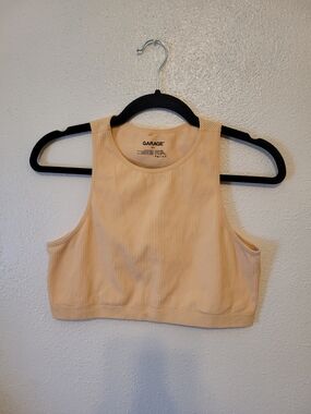 GARAGE Ribbed High-Neck Crop Tank in Light Peach /Orange Large